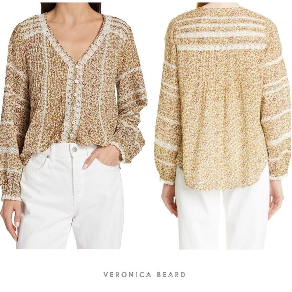 Veronica Beard Lyanna lace-trimmed floral-print cotton shirt NWT - Picture 4 of 10
